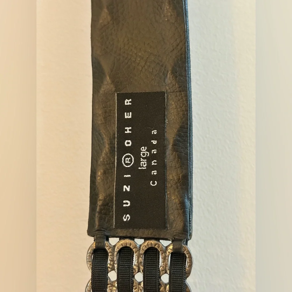 Suzi Roher Canada Western Chucky Belt Buckle Leather & Stretch Fabric Stud Belt